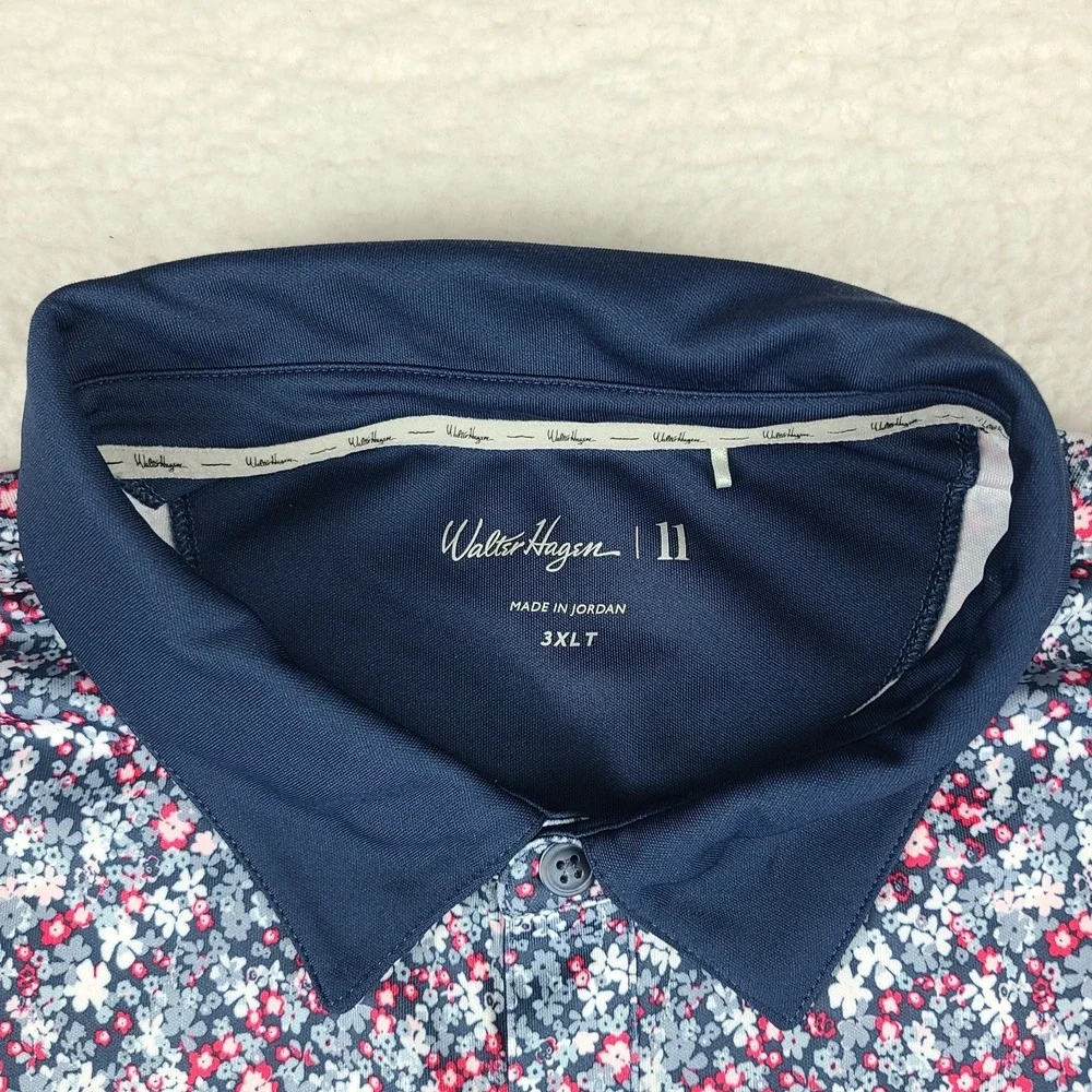Walter Hagen Polo Shirt Mens 3XLT 3XL Tall Blue Red Performance Majors 11 Golf
